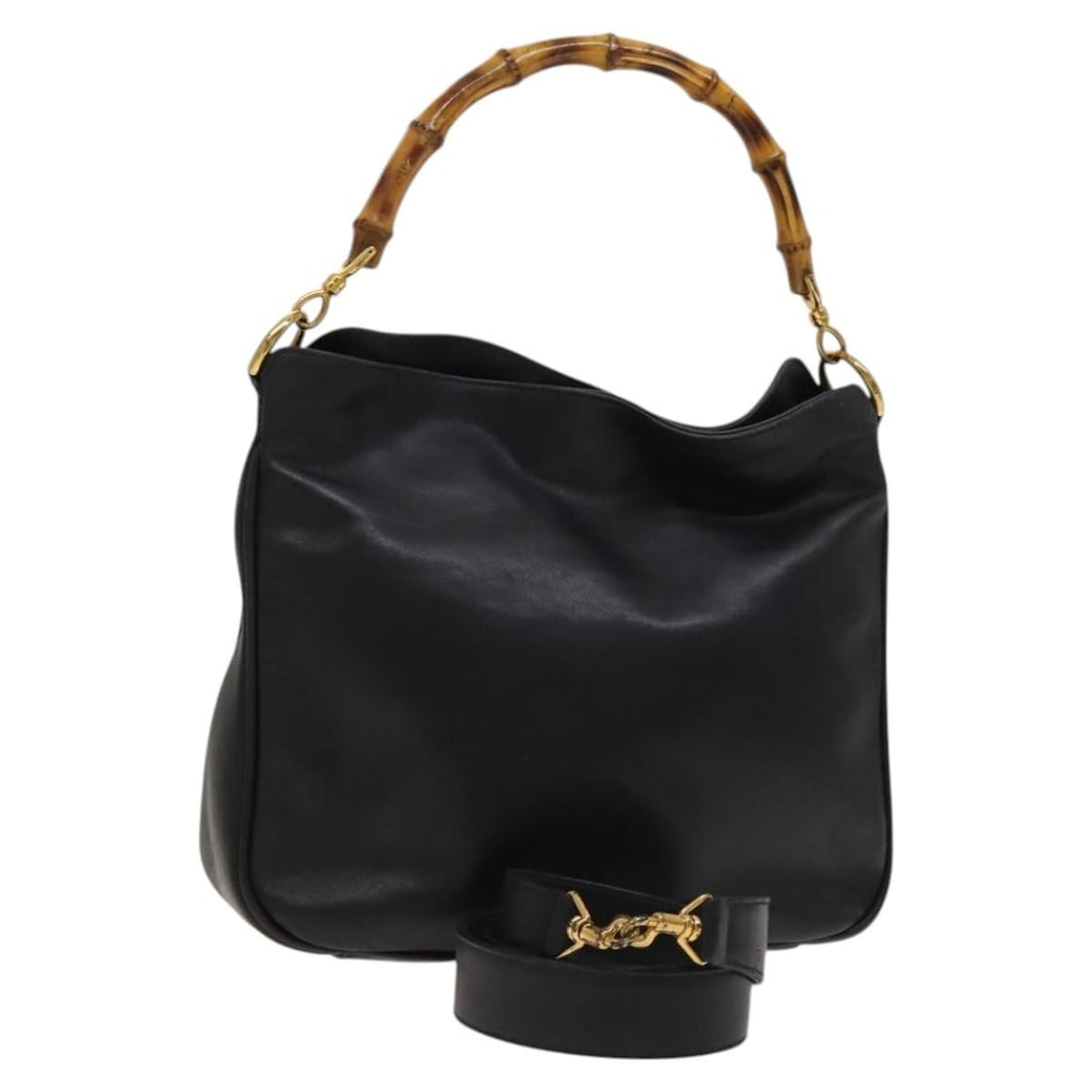 GUCCI Black Gold Bamboo Hand Bag Leather 2way Made in Italy Auth: GUCCI Black Gold Bamboo Hand Bag Leather 2way Made in Italy Auth This authentic GUCCI Bamboo Hand Bag is crafted from premium leather and features a striking black and gold color combination. Designed