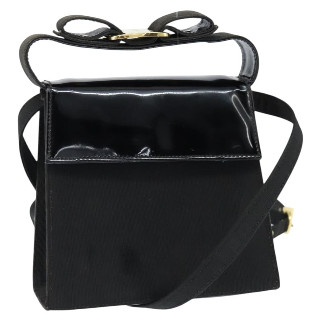 Salvatore Ferragamo Vala Black Gold Canvas Shoulder Bag Auth BA7319 (1 of 18)