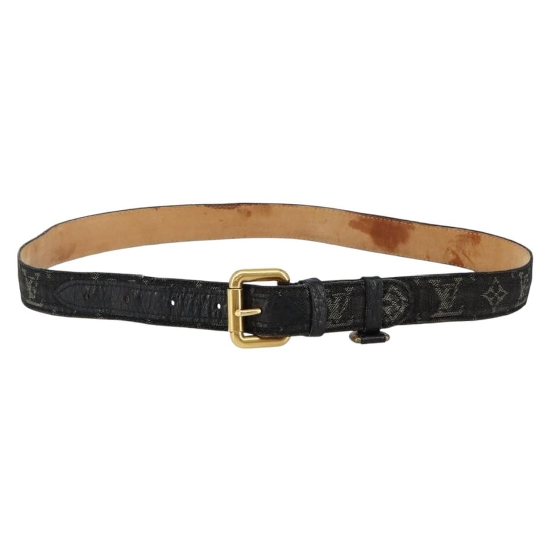 Authentic LOUIS VUITTON Monogram Denim Belt M6972W Black 41.3 Inches (1 of 14)