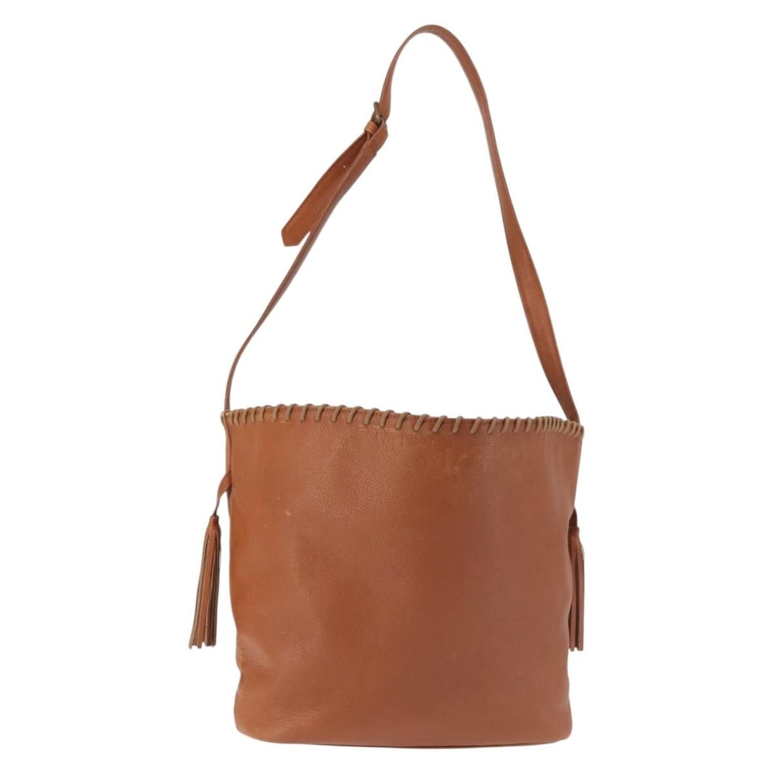 SAINT LAURENT Brown Leather Shoulder Bag with Gold Accents: SAINT LAURENT Brown Leather Shoulder Bag with Gold Accents This stylish SAINT LAURENT shoulder bag combines luxurious leather with an elegant brown and gold color scheme. Designed for versatility, it