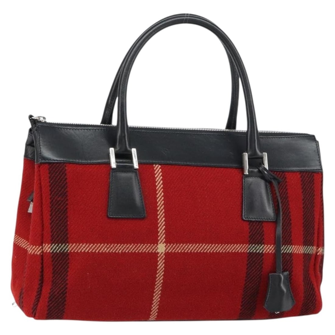 Red and Black Wool Nova Check Burberry Handbag with Leather Accents (1 of 18)