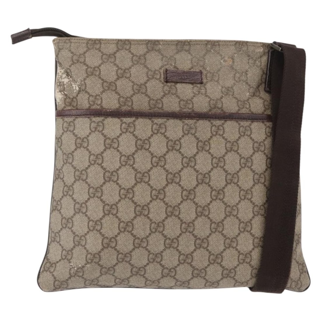 GUCCI GG Supreme Beige Silver PVC Shoulder Bag 141626 Auth: GUCCI GG Supreme Beige Silver PVC Shoulder Bag 141626 Auth Elevate your style with this authentic GUCCI GG Supreme Shoulder Bag crafted from durable PVC leather in a chic beige and silver color combin
