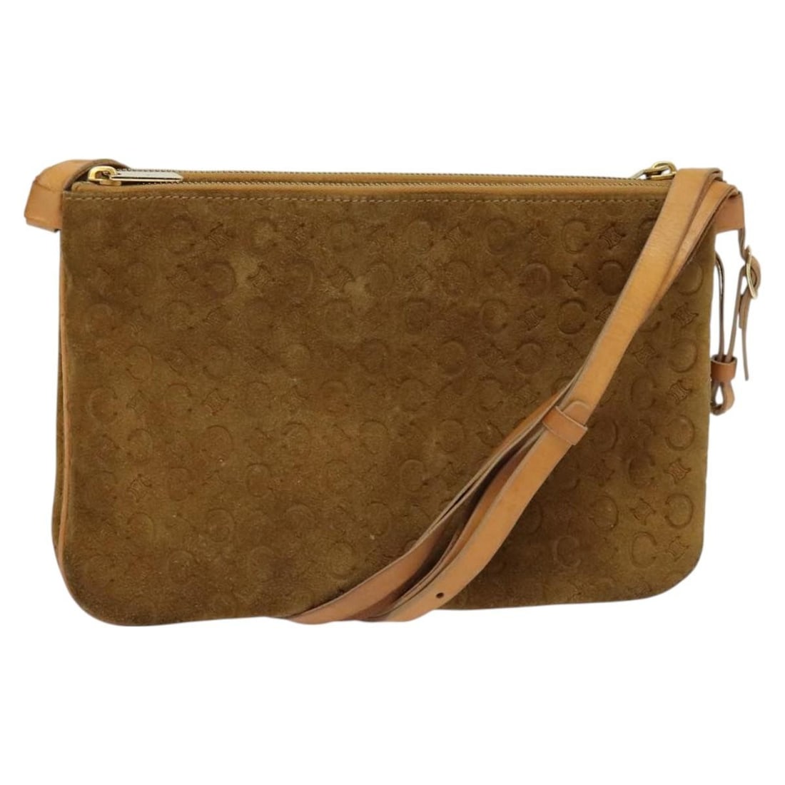 CELINE C Macadam Suede Shoulder Bag Brown Gold Made in Italy: CELINE C Macadam Suede Shoulder Bag Brown Gold Made in Italy This CELINE C Macadam Canvas Shoulder Bag is a stylish accessory crafted from luxurious suede in a rich brown and gold color combination. T