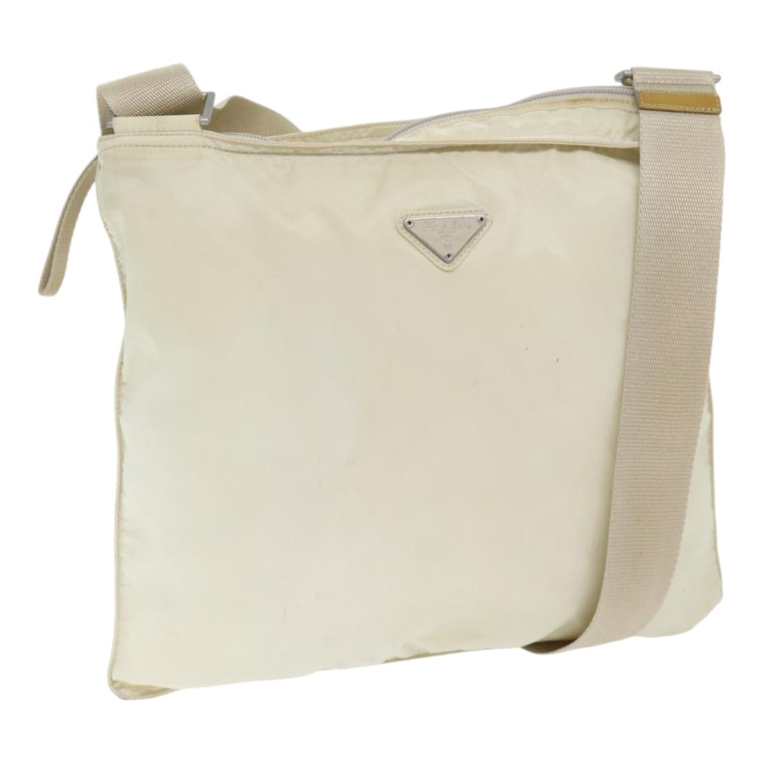 PRADA White Silver Nylon Shoulder Bag Made in Italy: PRADA White Silver Nylon Shoulder Bag Made in Italy Elevate your accessory collection with this authentic PRADA Shoulder Bag crafted from durable nylon. The bag features a chic white and silver exteri
