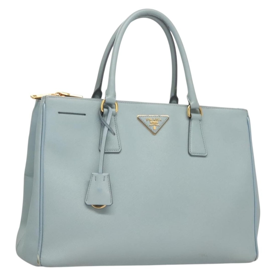 PRADA Galleria Hand Bag Saffiano Leather Light Blue Gold Authentic (1 of 18)