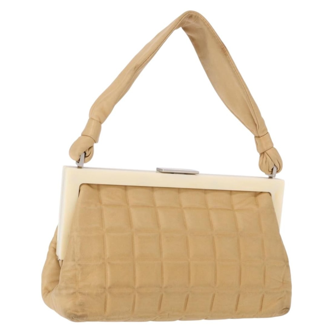 Chanel Beige Lambskin Choco Bar Chain Shoulder Bag Silver CC Italy (1 of 18)