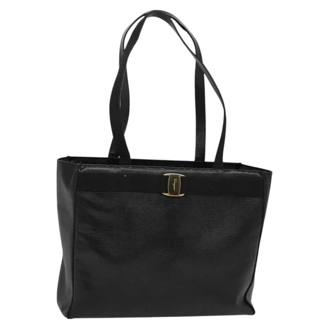 Salvatore Ferragamo Gancini Leather Tote Bag Black Gold Auth Italy: Salvatore Ferragamo Gancini Leather Tote Bag Black Gold Auth Italy This Salvatore Ferragamo Gancini Tote Bag showcases a sophisticated blend of black leather with elegant gold accents. Crafted in Ital