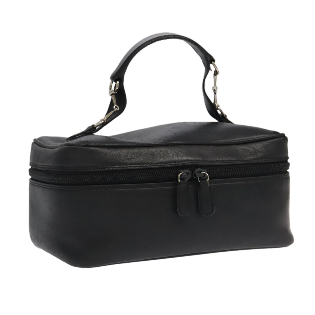 GUCCI 032 1703 0140 Black Silver Leather Vanity Pouch Auth: GUCCI 032 1703 0140 Black Silver Leather Vanity Pouch Auth This GUCCI Vanity Pouch is a stylish accessory crafted in Italy from high-quality leather. The exterior features a striking black and silver