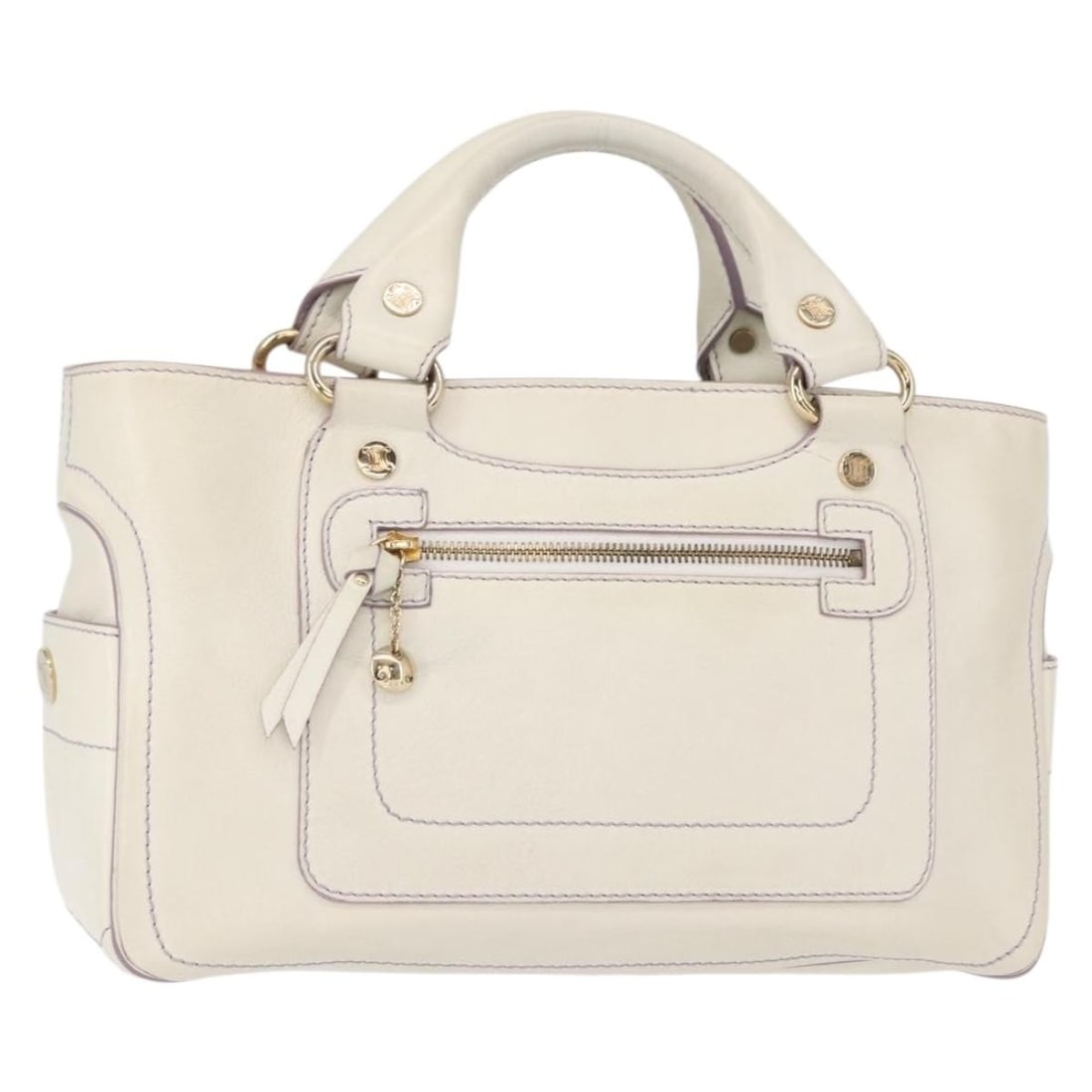 CELINE Boogie Hand Bag Leather White Gold Auth BA8679 Italy (1 of 18)