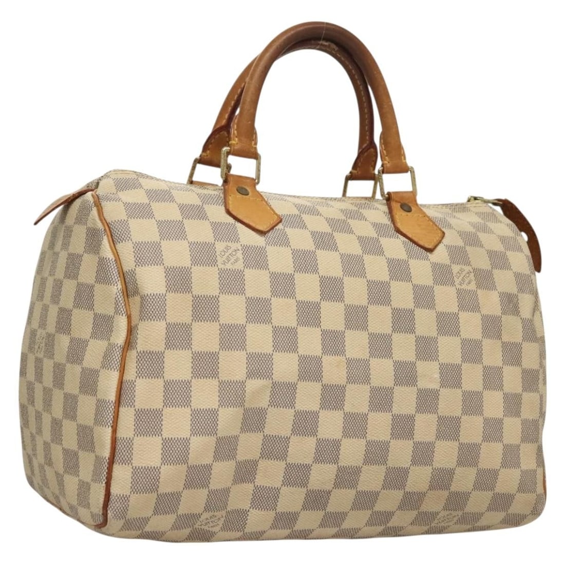 LOUIS VUITTON Damier Azur Speedy 30 Hand Bag N41533 Authentic France: LOUIS VUITTON Damier Azur Speedy 30 Hand Bag N41533 Authentic France This authentic Louis Vuitton Damier Azur Speedy 30 Hand Bag is a stylish and functional accessory, crafted from durable Damier Azur