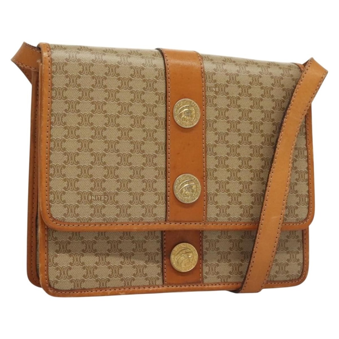 CELINE Macadam Canvas Beige Gold PVC Shoulder Bag Auth Italy (1 of 18)