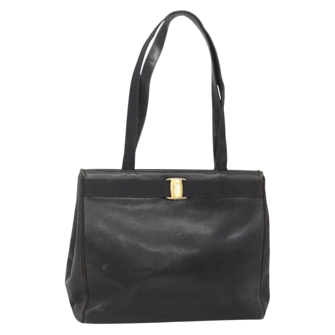 Salvatore Ferragamo Vala Tote Bag Leather Black Gold Made in Italy: Salvatore Ferragamo Vala Tote Bag Leather Black Gold Made in Italy This Salvatore Ferragamo Vala Tote Bag is a luxurious accessory crafted in Italy from high-quality leather. The elegant combination o