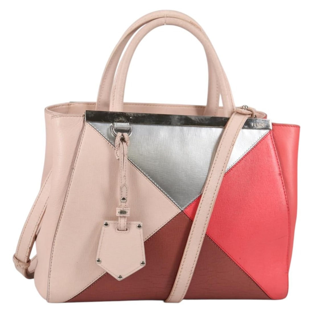 Fendi Petite 2JOURS Beige Silver Leather Hand Bag Auth BA5301 (1 of 18)