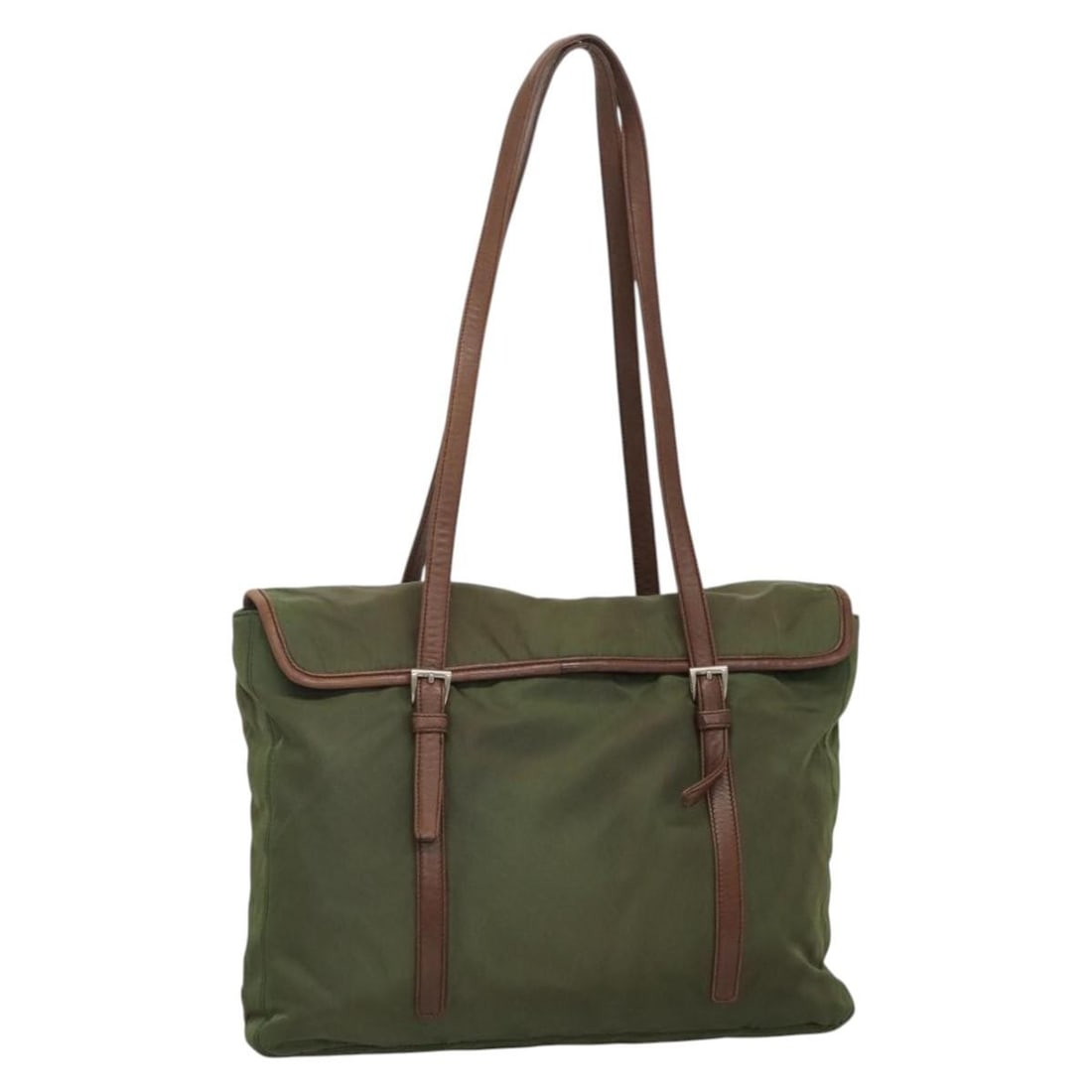 PRADA Khaki Silver Nylon Tote Bag Made in Italy Auth: PRADA Khaki Silver Nylon Tote Bag Made in Italy Auth This PRADA Tote Bag combines style and functionality with its durable nylon construction and chic khaki and silver exterior. Perfect for everyday u