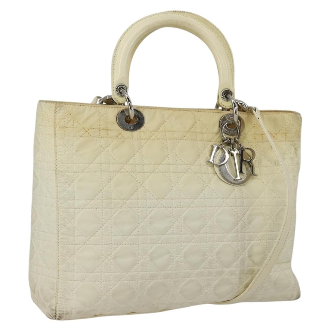 Christian Dior Ivory Silver Nylon 2way Canage Hand Bag Auth 153173 (1 of 18)