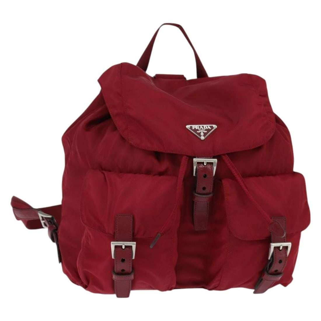PRADA Red Nylon Backpack with Silver Accents Authentic Italy: PRADA Red Nylon Backpack with Silver Accents Authentic Italy This PRADA backpack is a stylish and functional accessory made from durable nylon in a striking red and silver color combination. Measuring