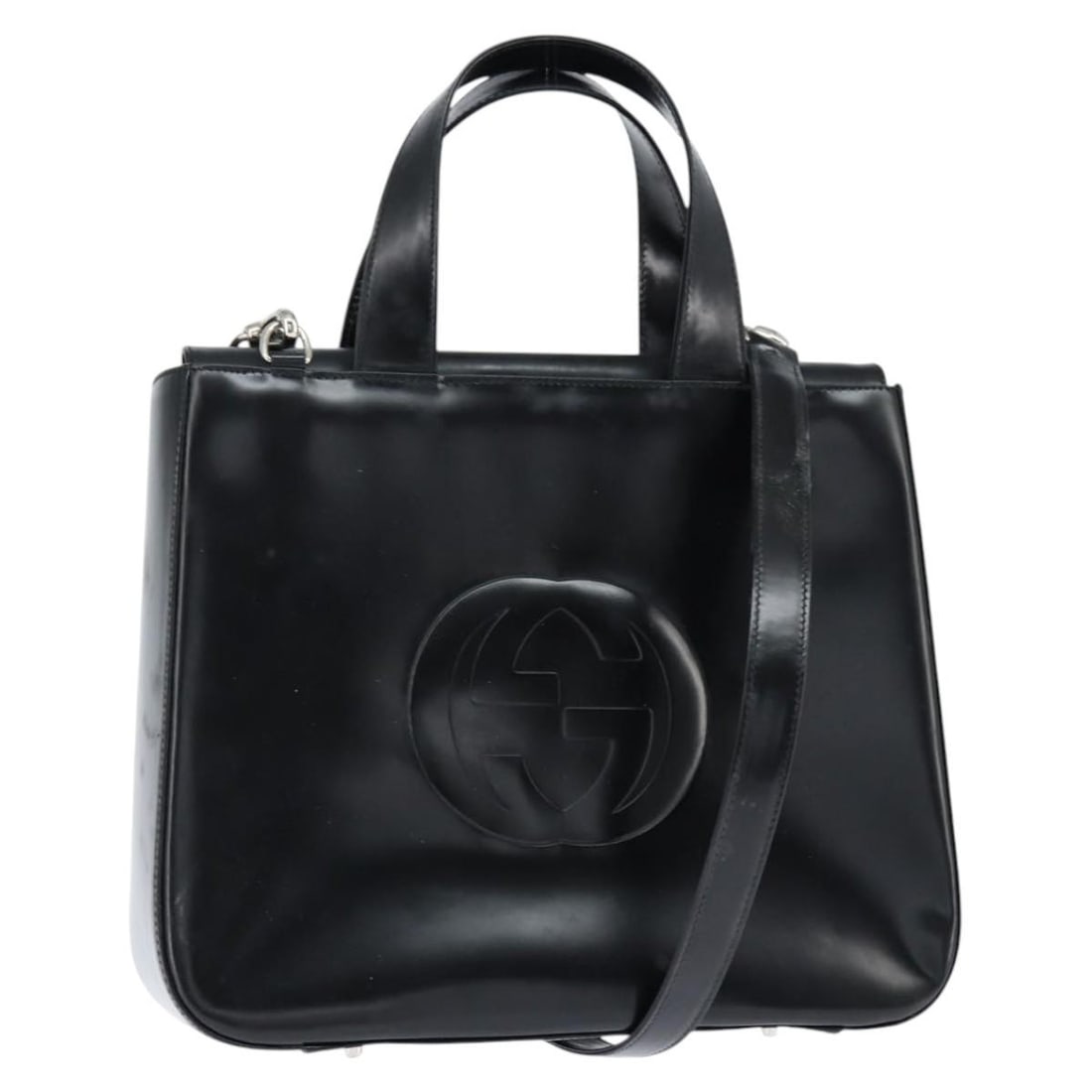 GUCCI Enamel 2Way Hand Bag Black Silver 000 2058 0504 5 Auth: GUCCI Enamel 2Way Hand Bag Black Silver 000 2058 0504 5 Auth This authentic GUCCI hand bag combines elegance and functionality with its sophisticated black and silver enamel finish. Crafted in Italy,