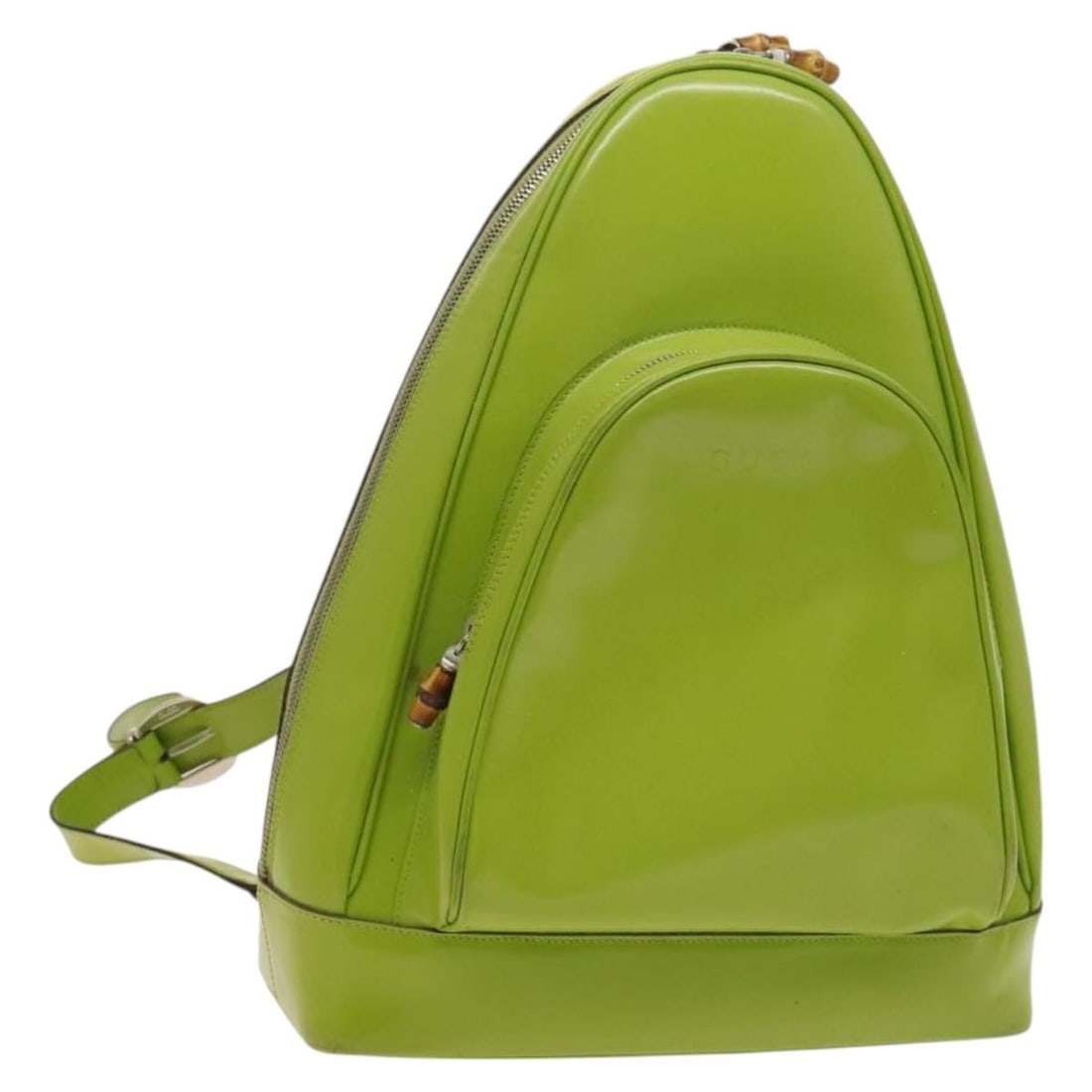GUCCI Bamboo Body Bag Green Patent Leather Italy Auth 122510: GUCCI Bamboo Body Bag Green Patent Leather Italy Auth 122510 This GUCCI Bamboo Body Bag is a stylish accessory made from high-quality patent leather in an eye-catching green hue. Designed with practic