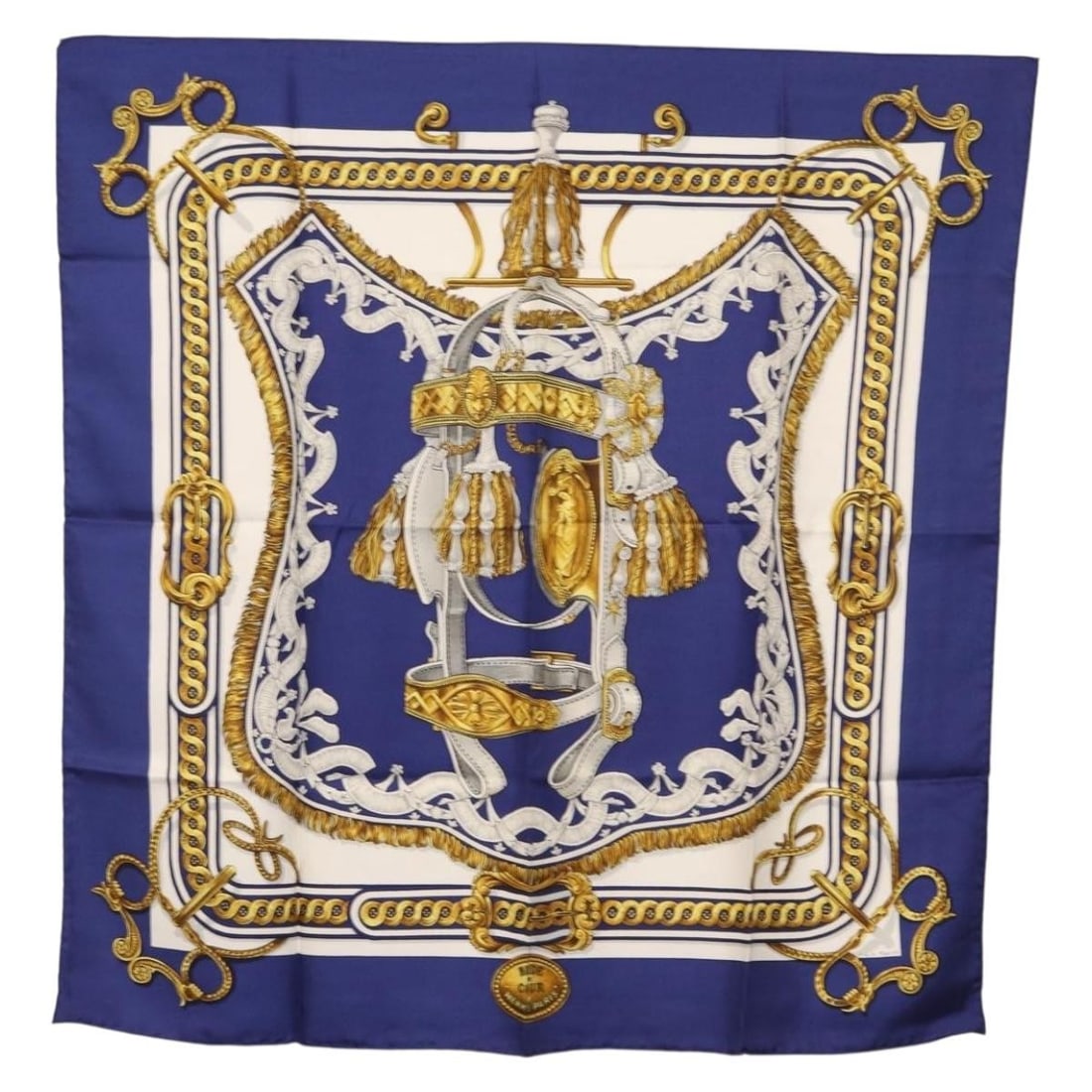HERMES Carre 90 Silk Scarf Bride de Cour Blue Authentic (1 of 13)