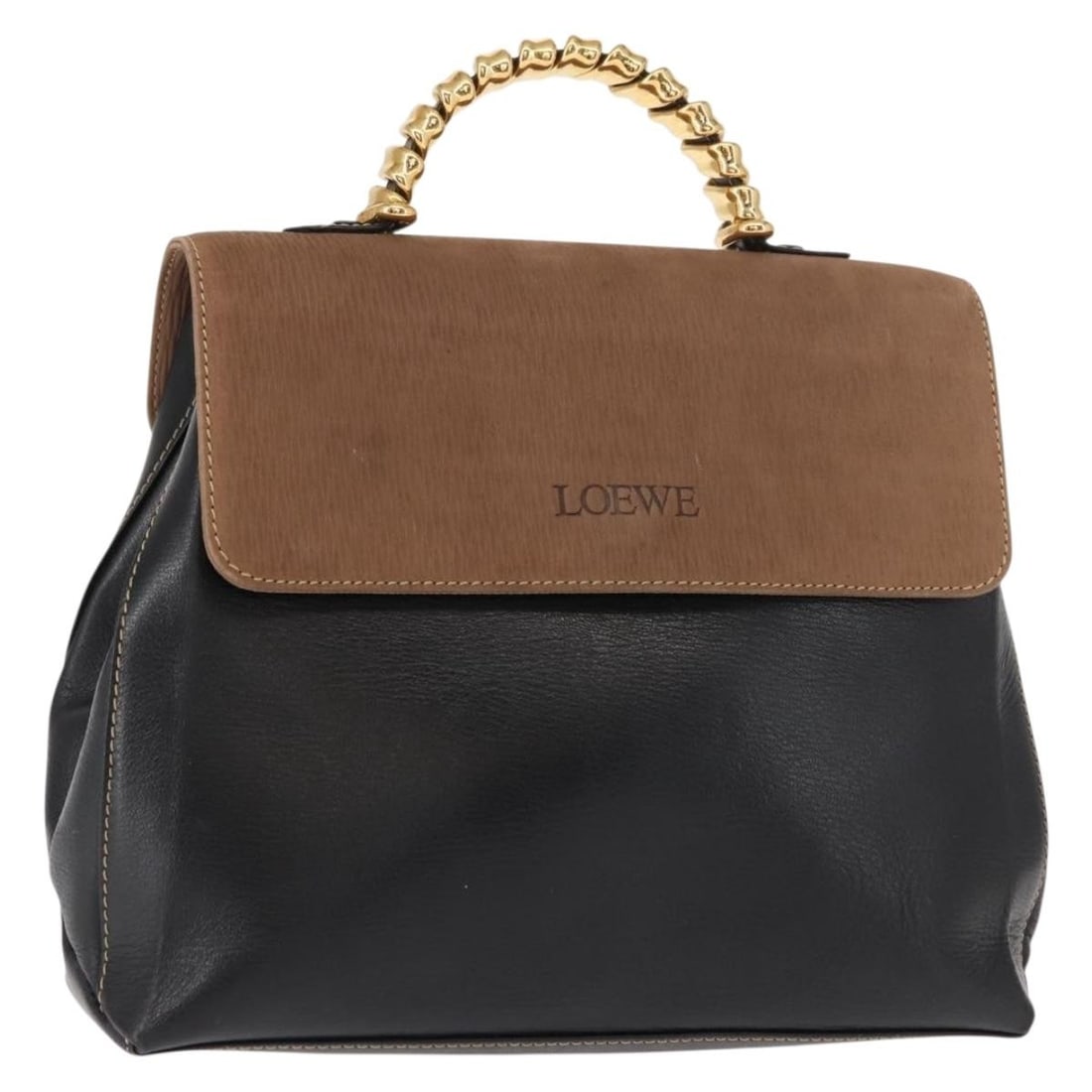 LOEWE Velazquez Hand Bag Leather Suede Brown Black Gold Auth 149533: LOEWE Velazquez Hand Bag Leather Suede Brown Black Gold Auth 149533 Introducing the LOEWE Velazquez Hand Bag, a stunning blend of leather and suede in a rich brown, black, and gold color palette. This