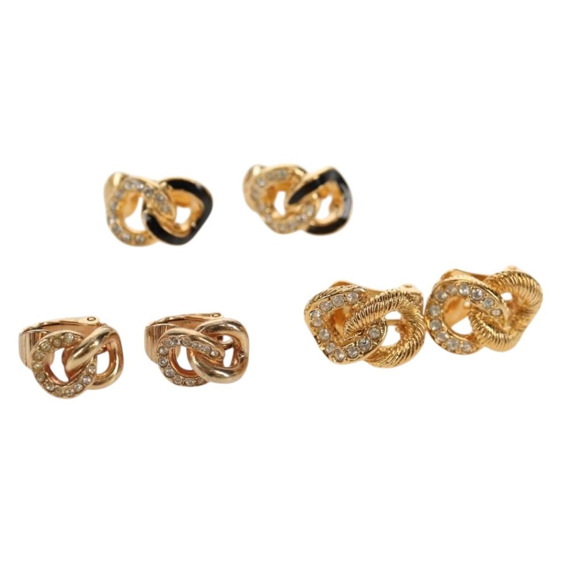 Set of 3 Christian Dior Gold Tone Metal Earrings: Set of 3 Christian Dior Gold Tone Metal Earrings This is a set of three Christian Dior earrings crafted from metal with a gold color finish. The set originates from France and is classified as heavily
