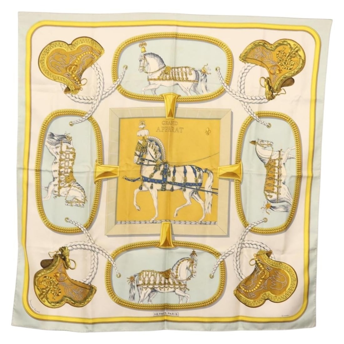 HERMES Grand Apparats 90cm Silk Scarf Light Blue Auth (1 of 14)