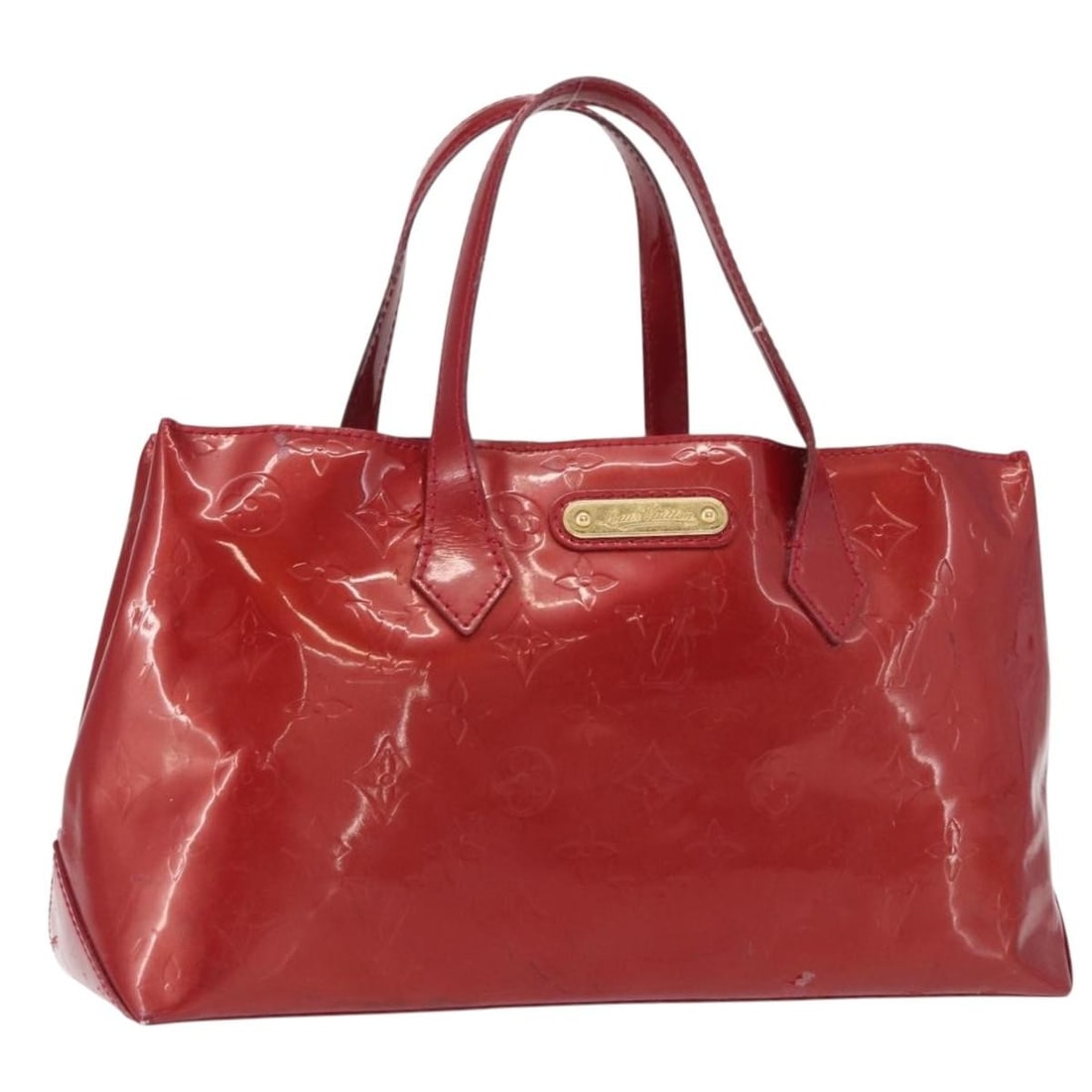 LOUIS VUITTON Vernis Wilshire PM Hand Bag Pomme D'amour M93642 Auth (1 of 18)