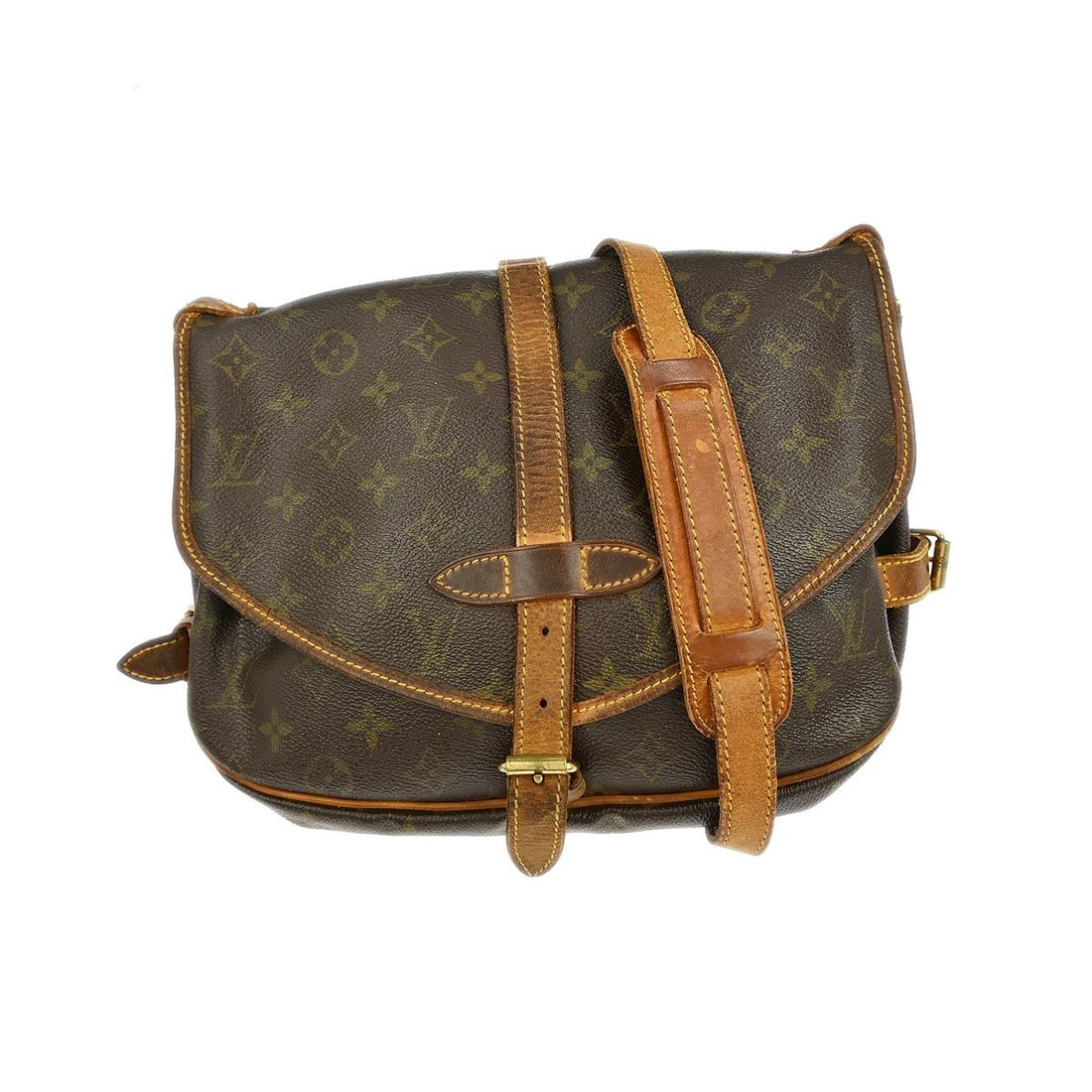 Louis Vuitton Saumur 30 Monogram Canvas Shoulder Bag M42256 Brown: Louis Vuitton Saumur 30 Monogram Canvas Shoulder Bag M42256 Brown This vintage Louis Vuitton Saumur 30 shoulder bag features the iconic Monogram canvas leather exterior and a medium-sized design. The