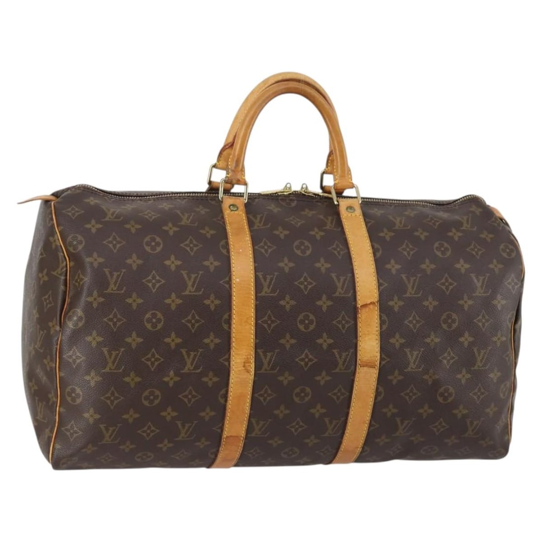 Keepall 50 Monogram Boston Bag by Louis Vuitton: Keepall 50 Monogram Boston Bag by Louis Vuitton This pre-owned Louis Vuitton Monogram Keepall 50 Boston Bag features the brand's signature monogram canvas and is designed for female use. The bag is in