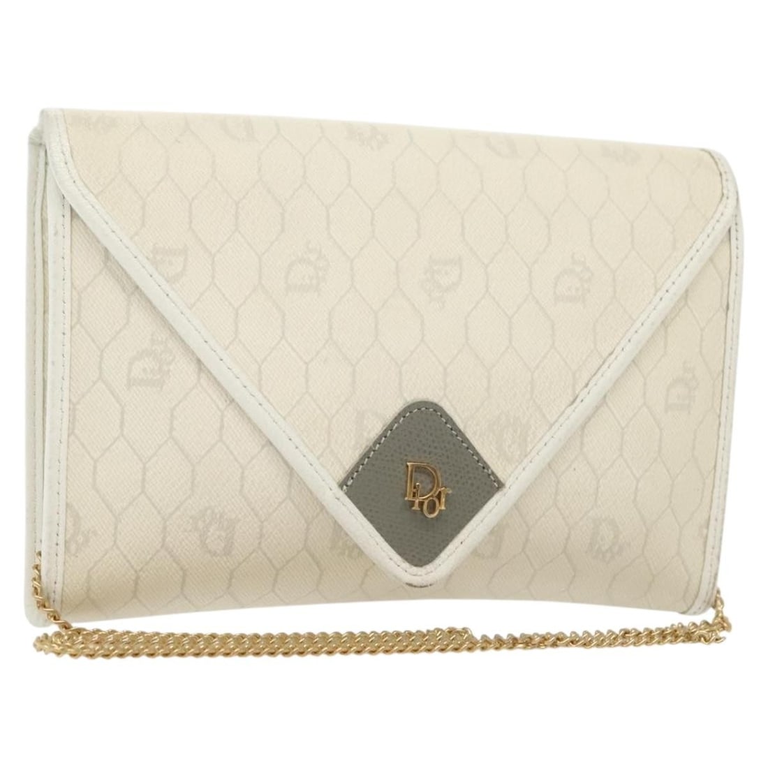Christian Dior White Gold Honeycomb Canvas Shoulder Bag PVC Auth (1 of 18)