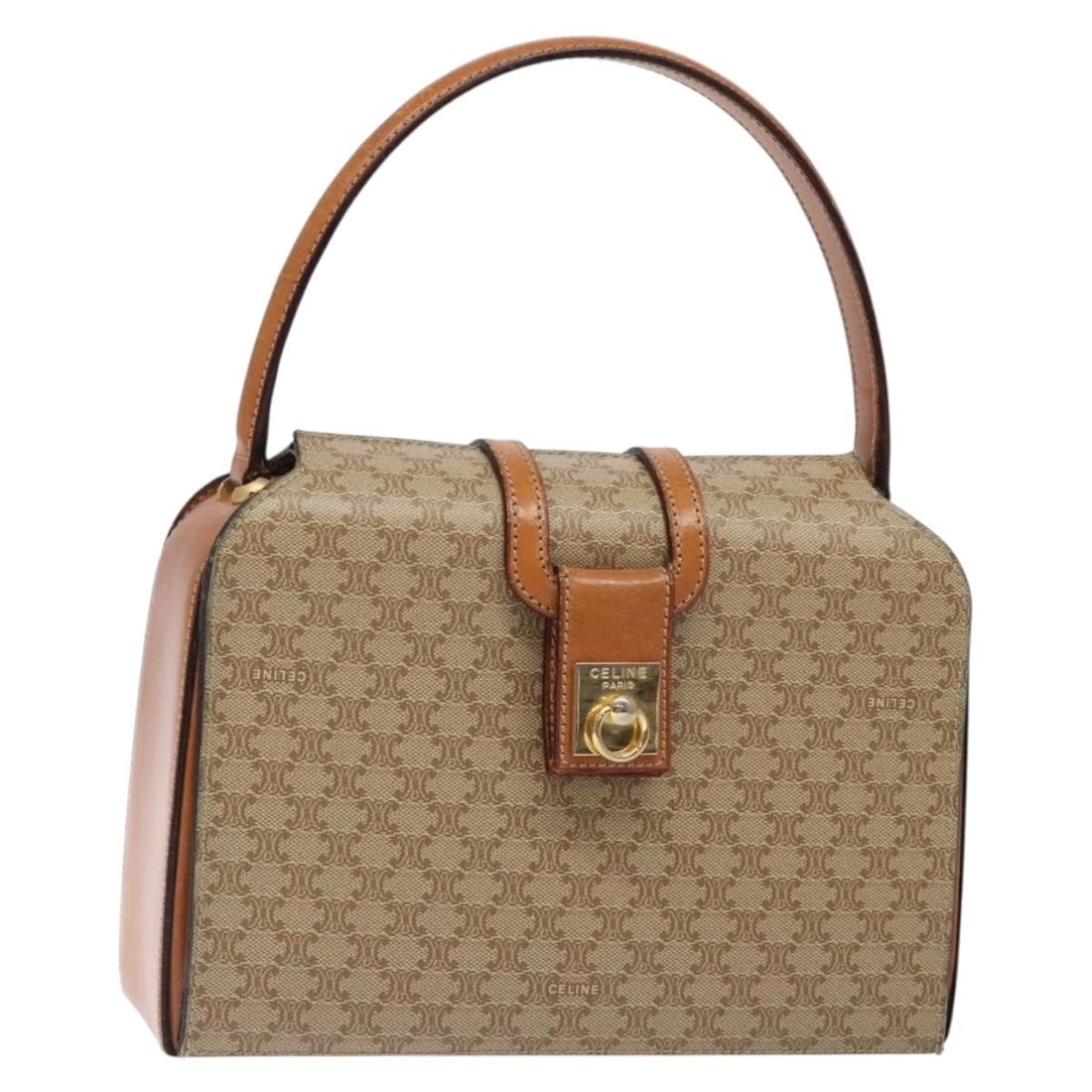 CELINE Macadam Canvas Hand Bag Beige Gold PVC Leather Made in Italy: CELINE Macadam Canvas Hand Bag Beige Gold PVC Leather Made in Italy This Celine Macadam Canvas Hand Bag showcases a sophisticated blend of PVC leather and Macadam canvas in a stylish beige and gold co