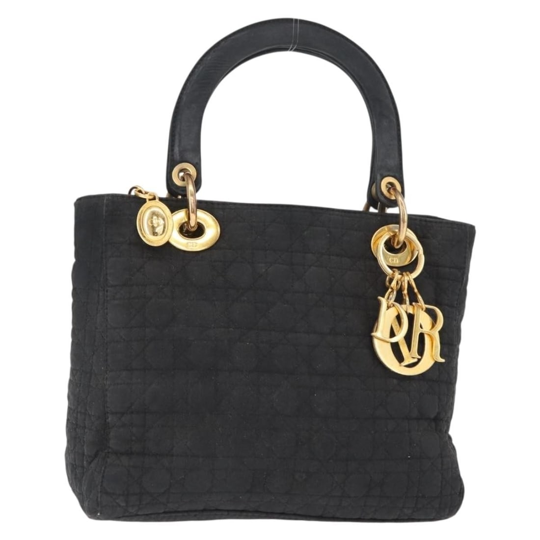 Christian Dior Canage Lady Dior Black Gold Nylon Hand Bag Auth: Christian Dior Canage Lady Dior Black Gold Nylon Hand Bag Auth This exquisite Christian Dior Canage Lady Dior Hand Bag features a stylish combination of black nylon and gold accents, embodying eleganc