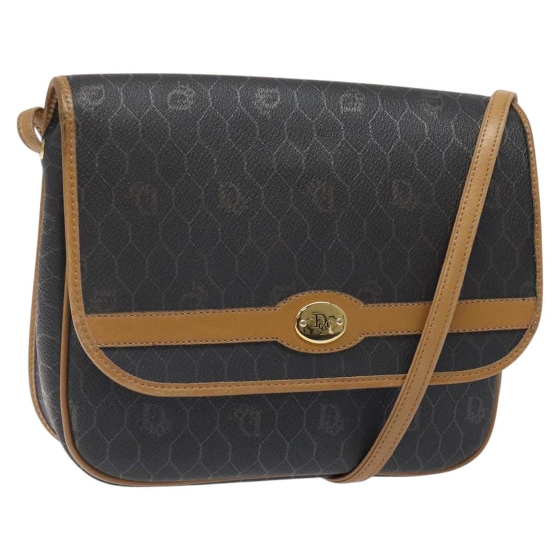 Christian Dior Honeycomb Canvas PVC Shoulder Bag Brown Gold Made in France: Christian Dior Honeycomb Canvas PVC Shoulder Bag Brown Gold Made in France This Christian Dior Honeycomb Canvas Shoulder Bag showcases a blend of style and functionality. Crafted from durable PVC leat