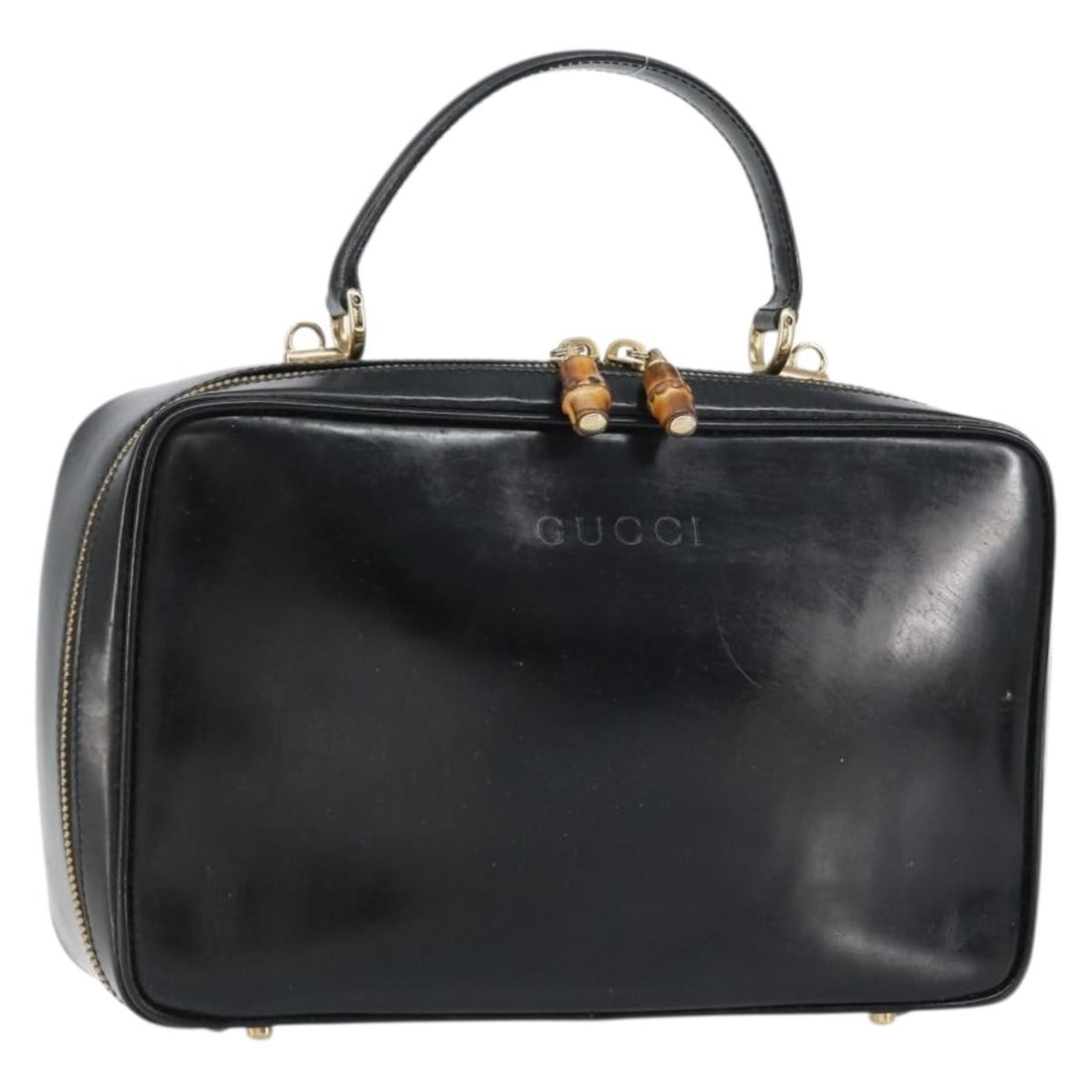 GUCCI Bamboo Hand Bag Enamel Black Gold 000 2122 0565 Authentic Italy (1 of 18)