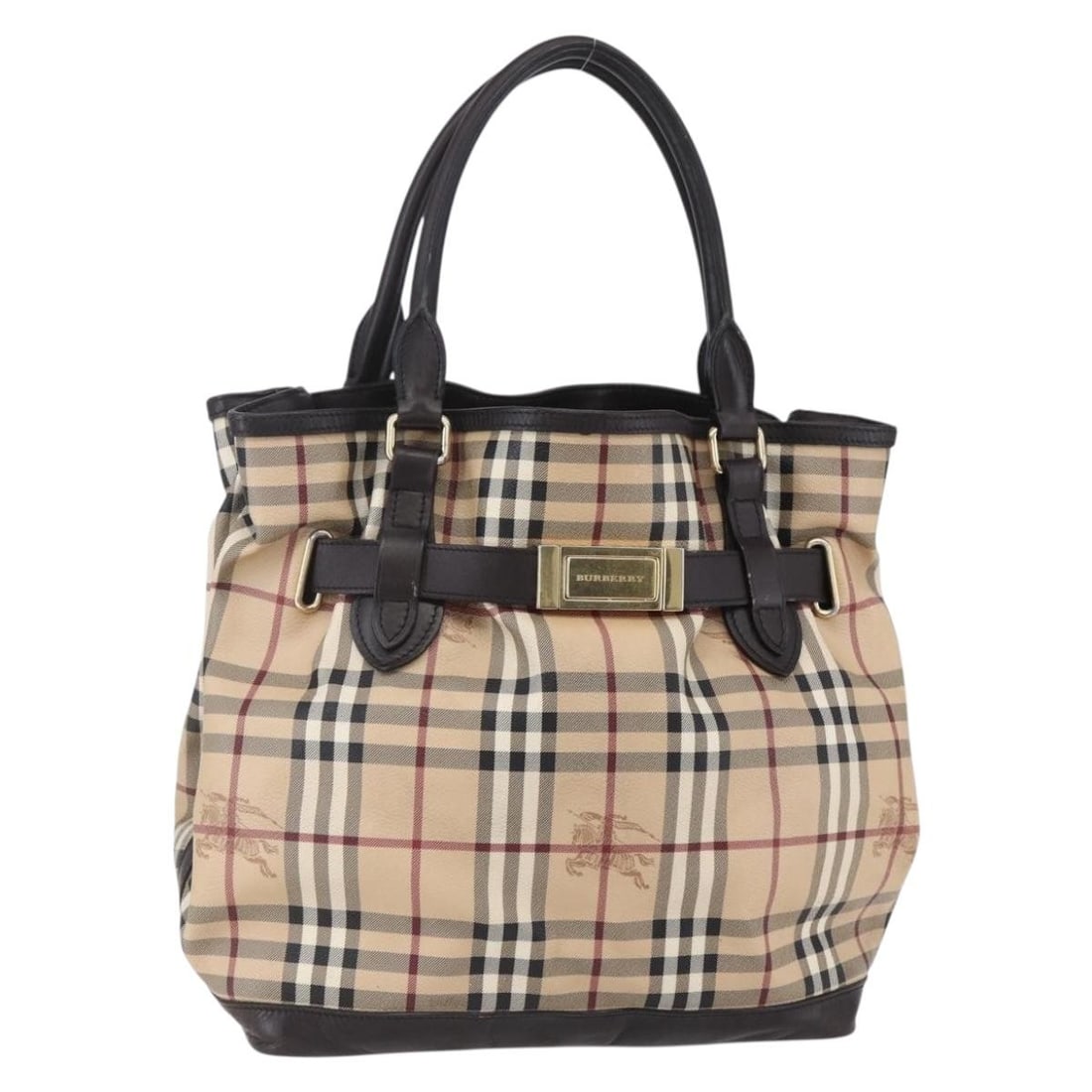 BURBERRY Nova Check Beige Gold PVC Tote Bag Italy Auth 150816: BURBERRY Nova Check Beige Gold PVC Tote Bag Italy Auth 150816 This stylish Burberry Nova Check Tote Bag is crafted from durable PVC leather in an elegant beige and gold color combination. The tote bag