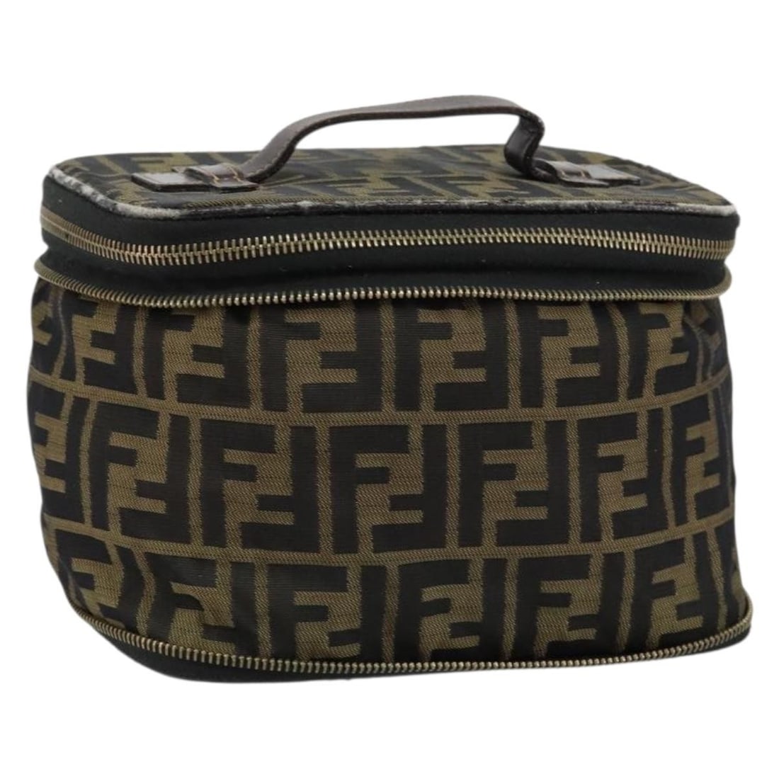 FENDI Zucca Canvas Hand Bag Brown Black Made in Italy: FENDI Zucca Canvas Hand Bag Brown Black Made in Italy Discover the elegance of this Fendi Zucca Canvas Vanity Hand Bag in a sophisticated brown and black color palette. Crafted in Italy, this stylish