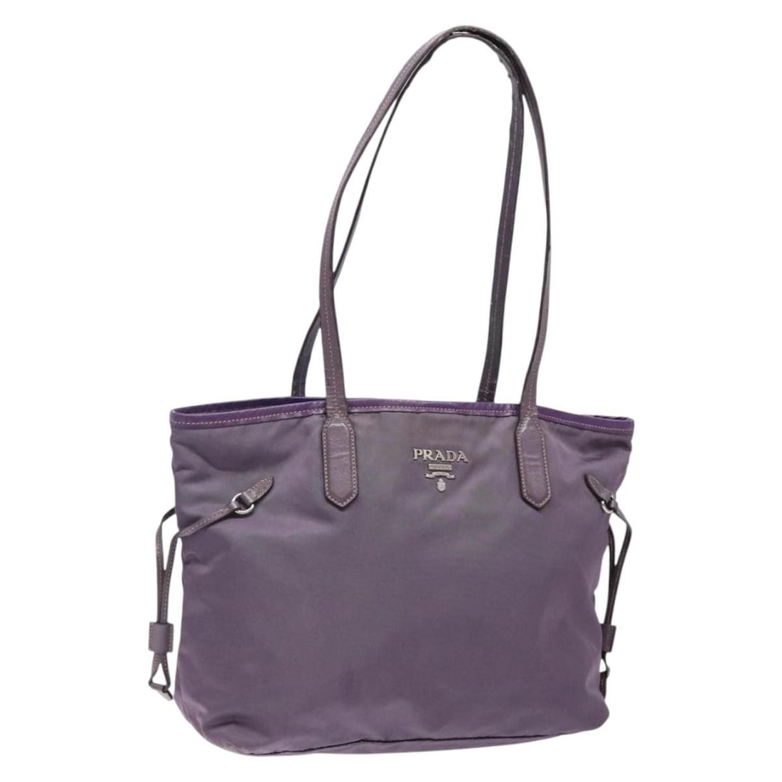 PRADA Nylon Tote Bag Silver Purple Made in Italy Auth 141908: PRADA Nylon Tote Bag Silver Purple Made in Italy Auth 141908 This authentic PRADA Tote Bag is a stylish blend of silver and purple nylon, perfect for your everyday essentials. Made in Italy, this tote