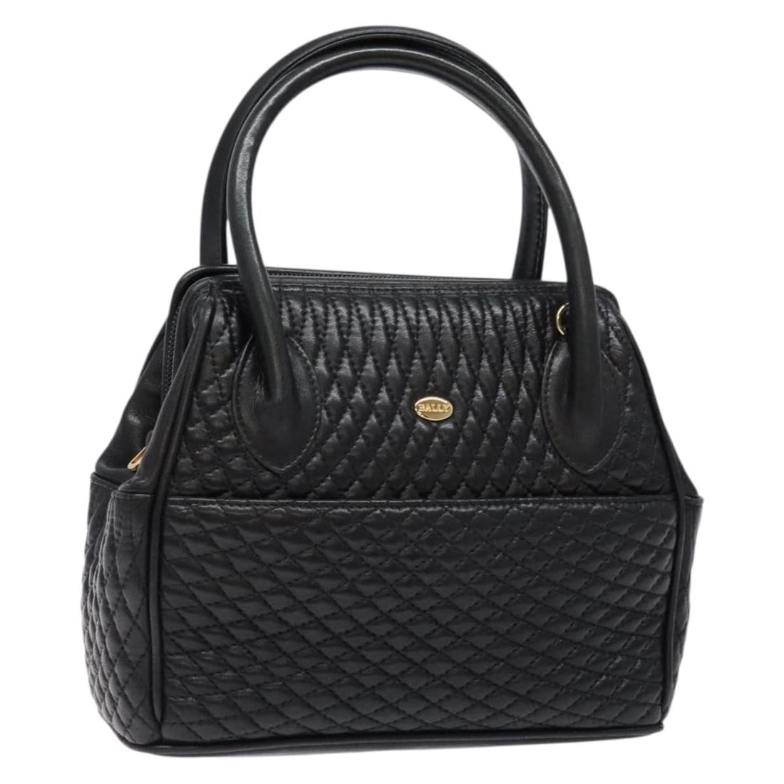 BALLY Gold Black Quilted Leather 2-Way Hand Bag Made in Italy (1 of 18)