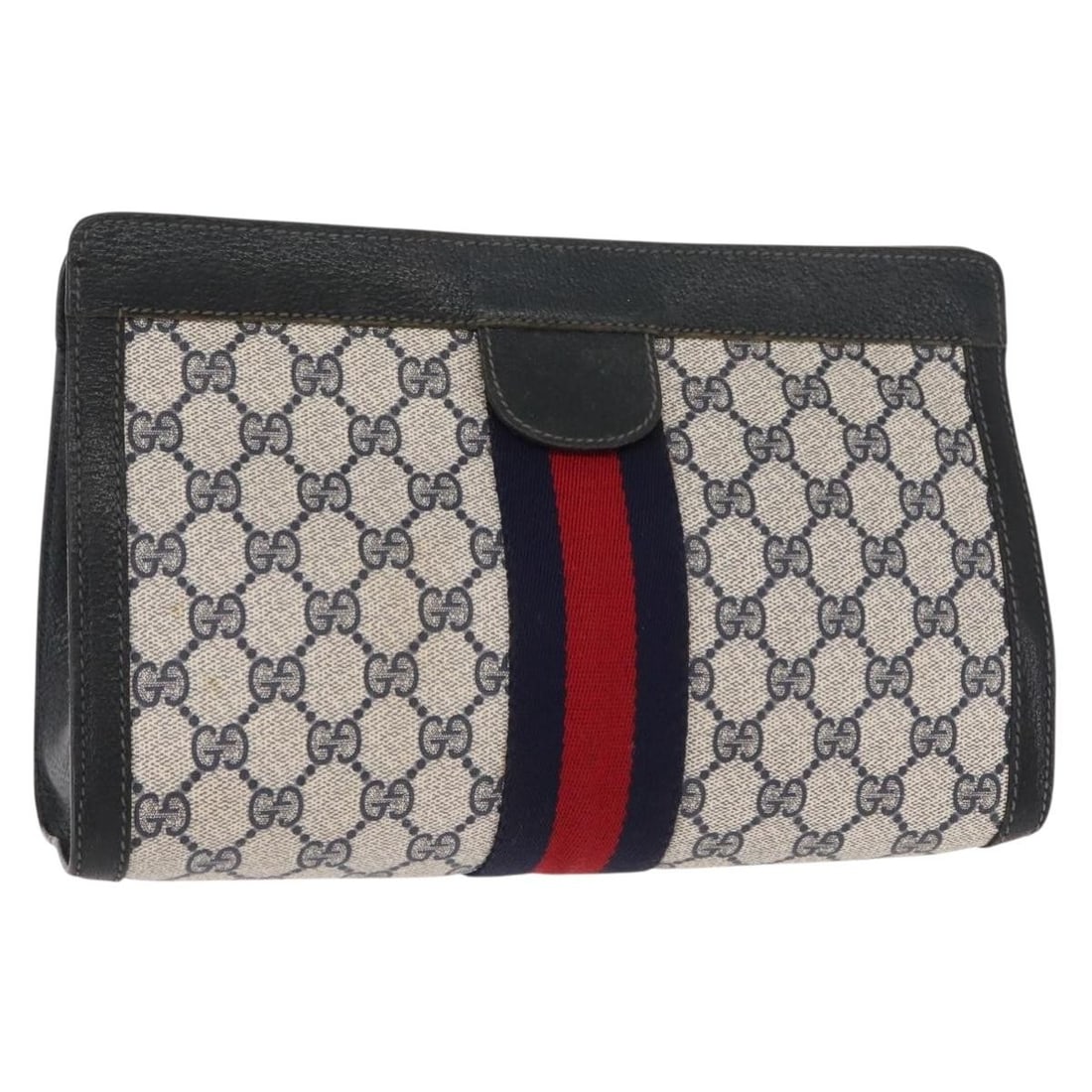 GUCCI GG Supreme Clutch Bag PVC Navy Red 67 014 2125 Authentic Italy: GUCCI GG Supreme Clutch Bag PVC Navy Red 67 014 2125 Authentic Italy This authentic GUCCI GG Supreme Sherry Line Clutch Bag is a chic accessory crafted in Italy. Made from durable PVC leather, it feat