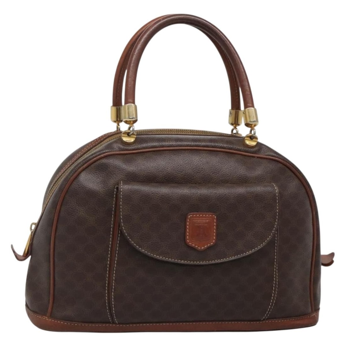 CELINE Macadam Canvas Hand Bag Brown Gold PVC Leather Auth Italy: CELINE Macadam Canvas Hand Bag Brown Gold PVC Leather Auth Italy This Celine Macadam Canvas Hand Bag combines style and functionality with its luxurious PVC leather and Macadam canvas materials. The e