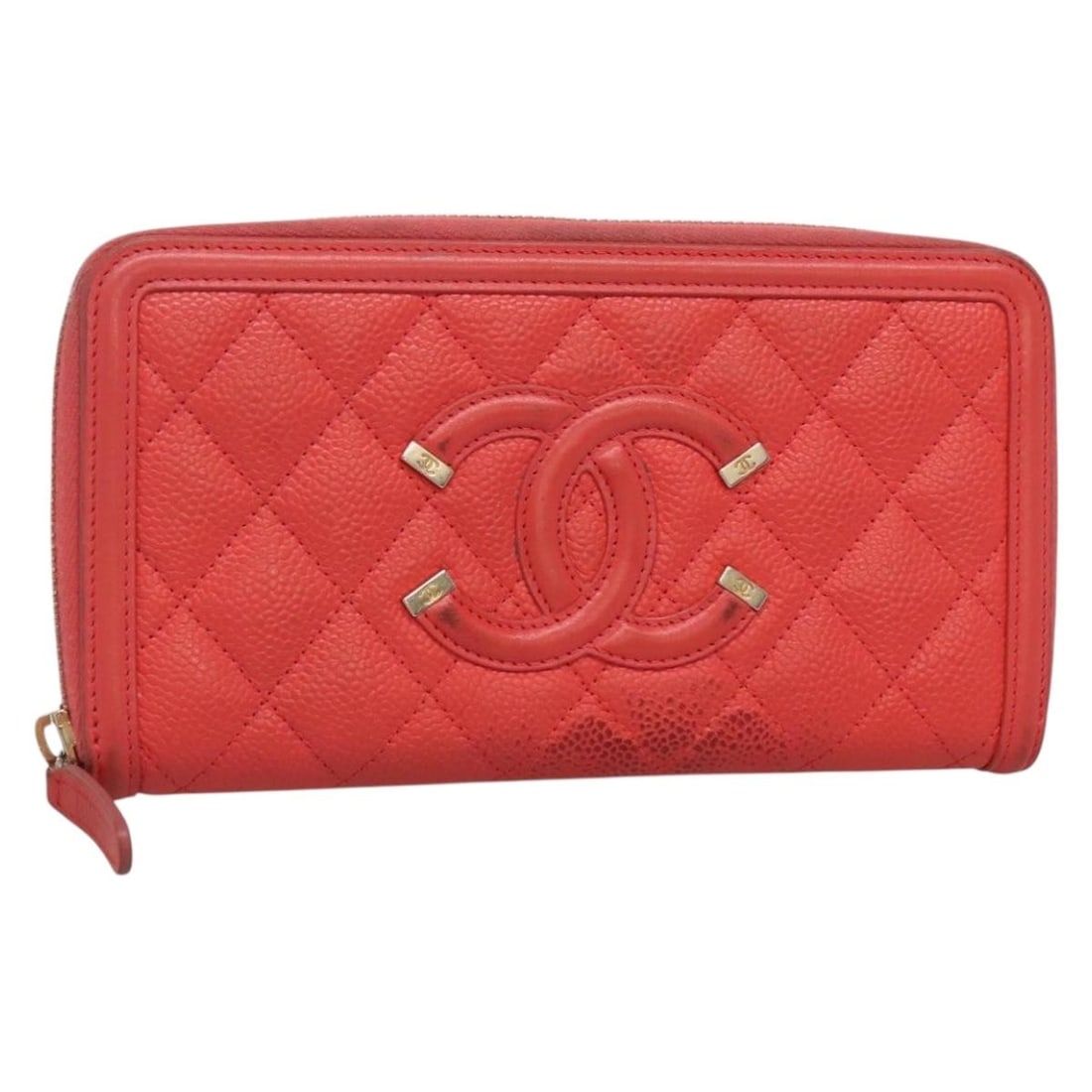 CHANEL Matelasse Long Wallet Caviar Skin Pink Gold Authentic 142363 (1 of 18)