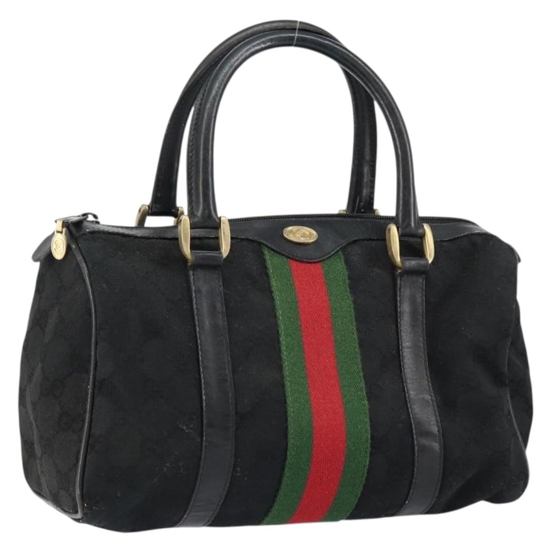 GUCCI GG Canvas Web Sherry Line Hand Bag Black Gold Auth 012 3841 28 39 (1 of 18)