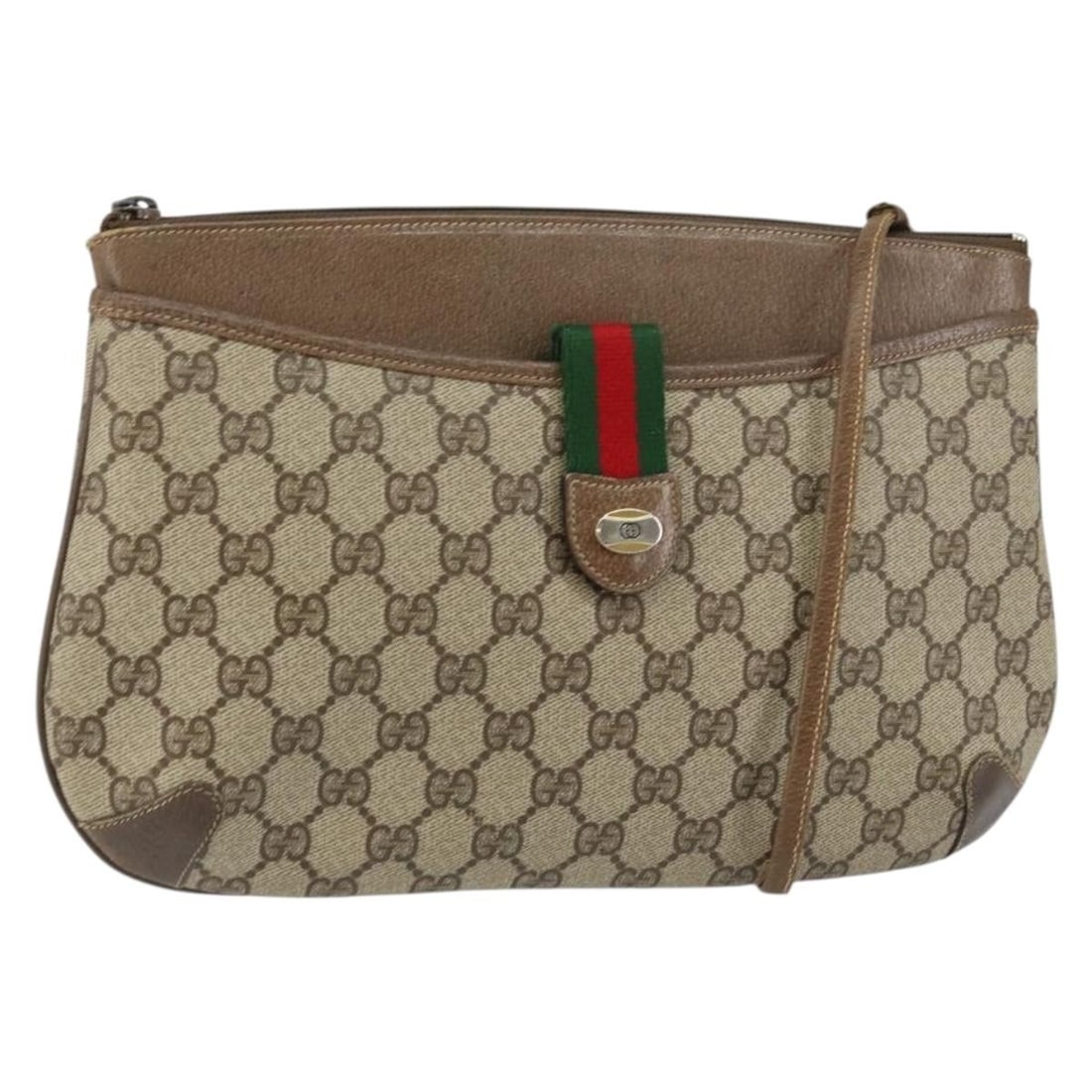 GUCCI GG Supreme Sherry Line Shoulder Bag Beige Gold PVC 904 02 020 Auth: GUCCI GG Supreme Sherry Line Shoulder Bag Beige Gold PVC 904 02 020 Auth Introducing the GUCCI GG Supreme Web Sherry Line Bag, an elegant shoulder bag crafted from durable PVC leather and GG canvas. T