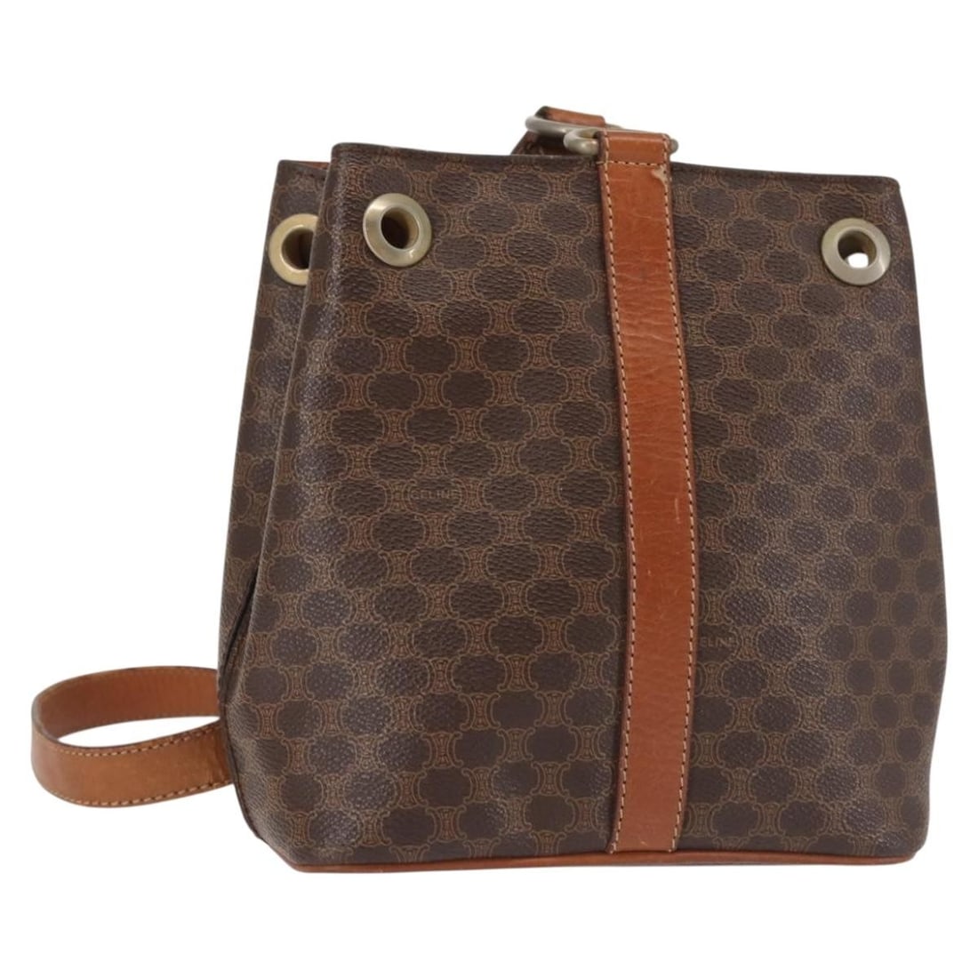 CELINE Macadam Canvas Shoulder Bag PVC Leather Brown Gold Made in Italy: CELINE Macadam Canvas Shoulder Bag PVC Leather Brown Gold Made in Italy This authentic CELINE Macadam Canvas Shoulder Bag is crafted in Italy from durable PVC leather, featuring a stylish brown and go