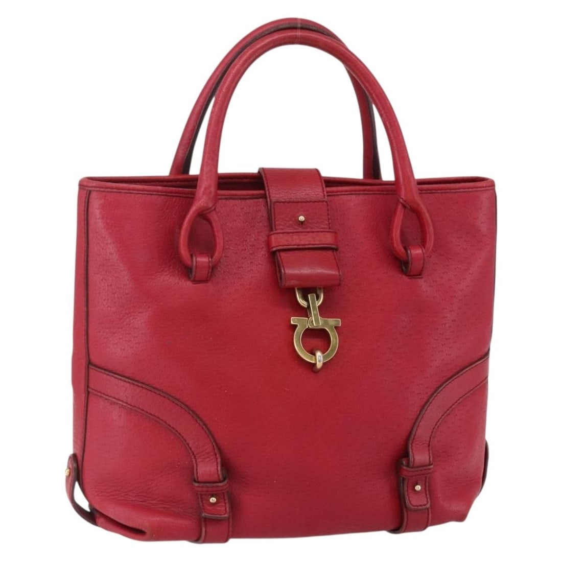 Salvatore Ferragamo Gancini Red Gold Leather Tote Bag Italy (1 of 18)