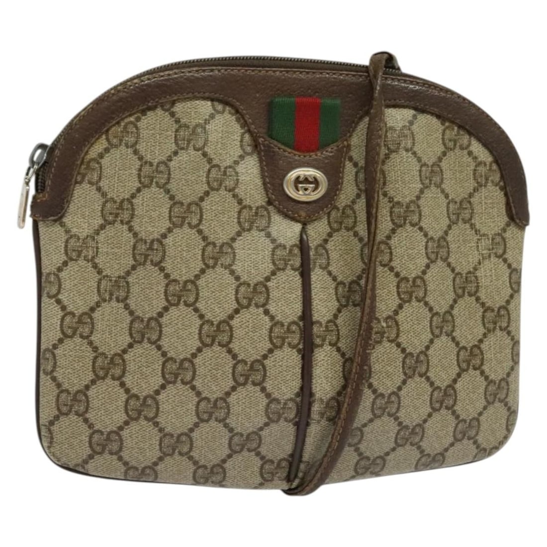 GUCCI GG Supreme Web Sherry Line Shoulder Bag PVC Beige Gold 904 02 047 Auth: GUCCI GG Supreme Web Sherry Line Shoulder Bag PVC Beige Gold 904 02 047 Auth This GUCCI GG Supreme Web Sherry Line Shoulder Bag showcases a stylish blend of beige and gold PVC leather, making it a chi