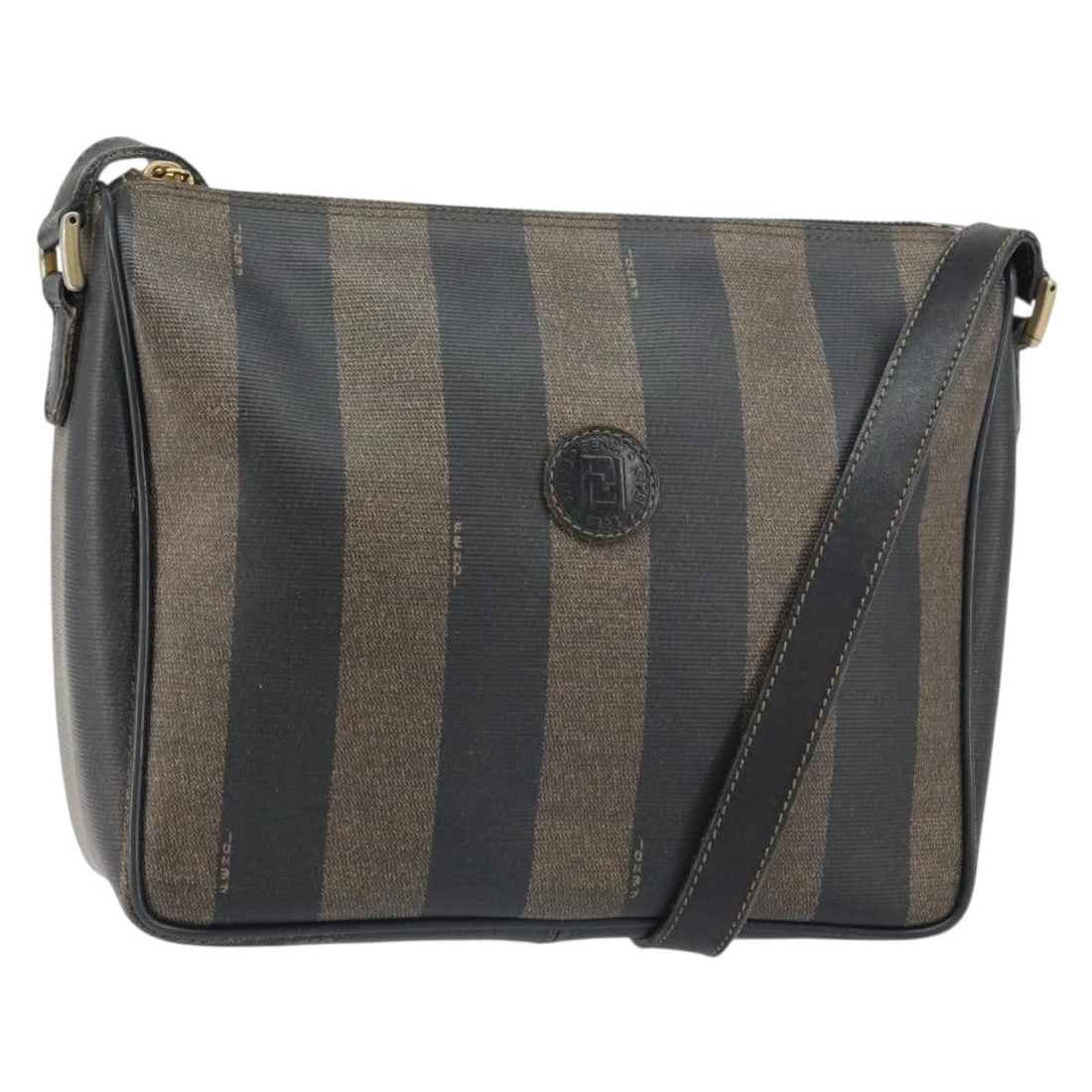 Fendi Pecan Canvas Shoulder Bag PVC Black Brown Gold Authentic (1 of 18)