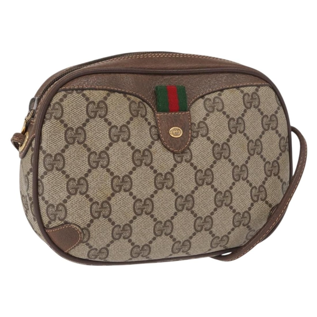 Beige GG Supreme Web Sherry Line Shoulder Bag by Gucci PVC Leather: Beige GG Supreme Web Sherry Line Shoulder Bag by Gucci PVC Leather This is a Gucci GG Supreme Web Sherry Line shoulder bag crafted in Italy from PVC leather and GG canvas in a beige and gold color com