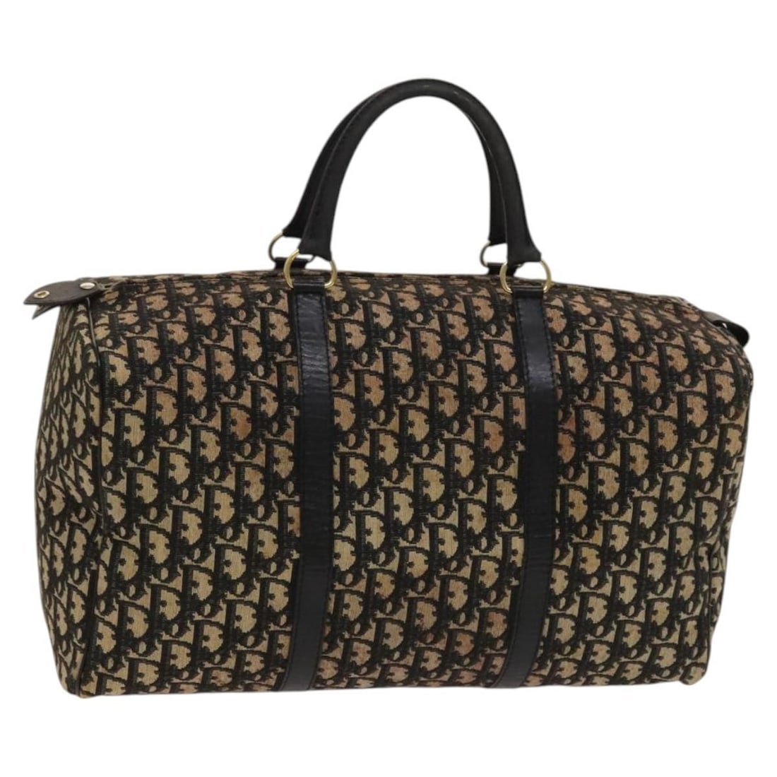 Christian Dior Trotter Canvas Boston Bag Navy Gold Auth (1 of 18)