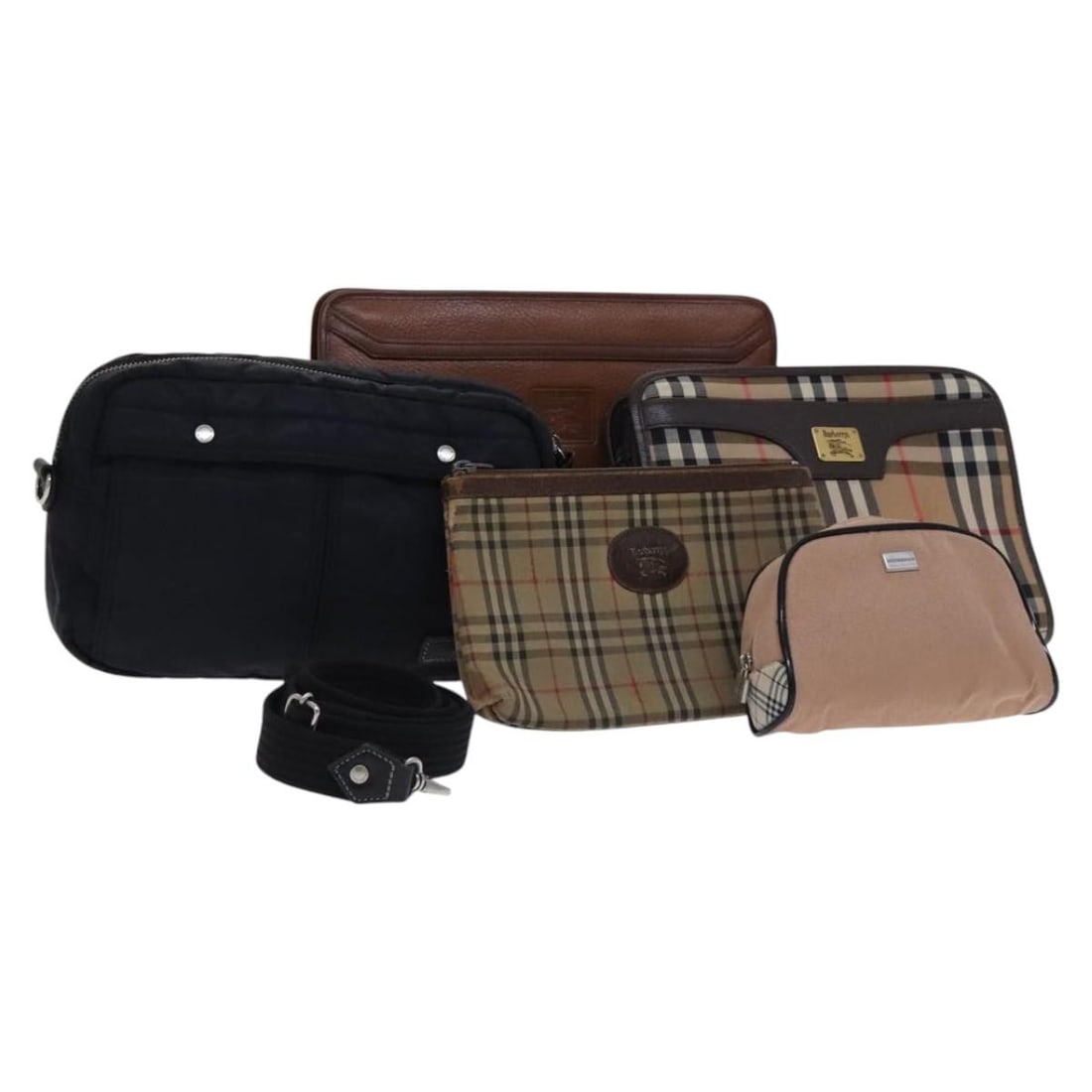 Burberry Nova Check Clutch Bag Nylon Beige Black Brown Auth ti2927 (1 of 18)